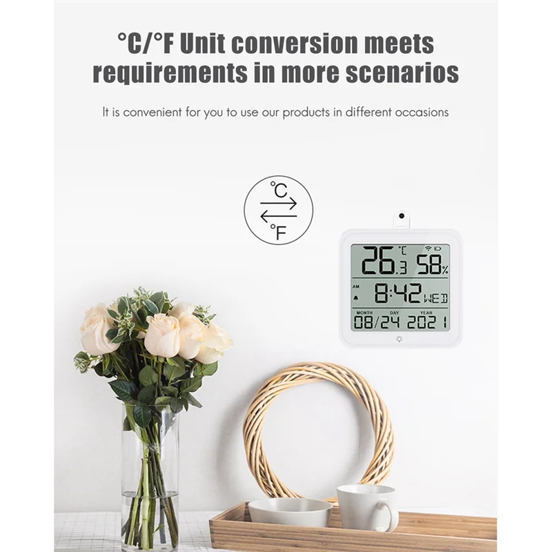 Smart Home Wifi Vochtigheidssensor Vochtigheidssensor Smart Life Binnentemperatuur Alarmsensor met klokfunctie voor Homeabgi