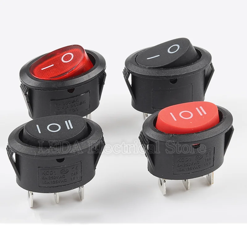 

5Pcs KCD1 Mini Ellipse Rocker Switch 25X16.5mm 3Pin ON OFF 6A 250VAC Power Button Switch With Light Electric Kettle Power Switch