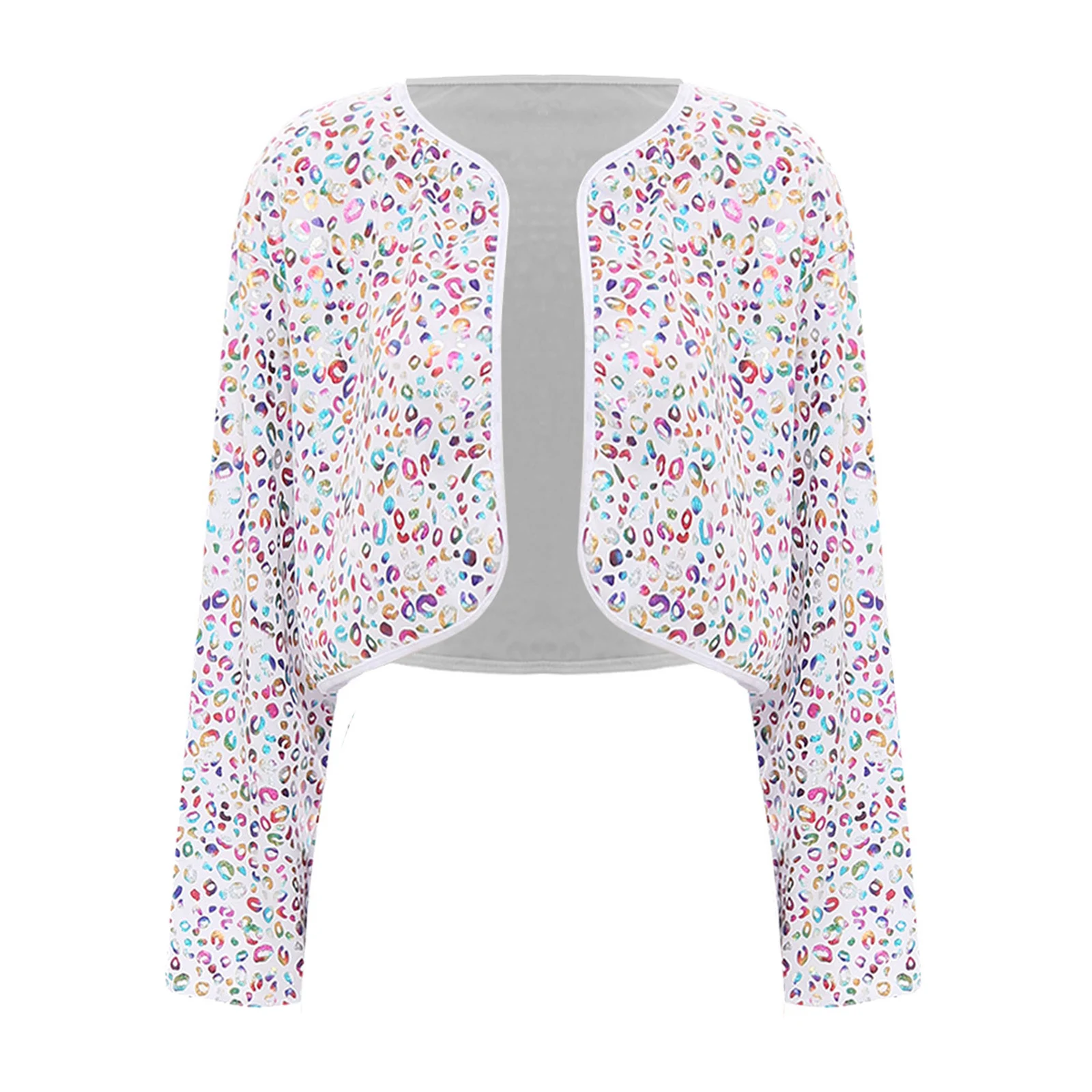 

Unisex Women And Men Shiny Leopard Print Short Coat Cardigan Fashion Long Sleeve Colorful Cardigan for Dance Performance Costume