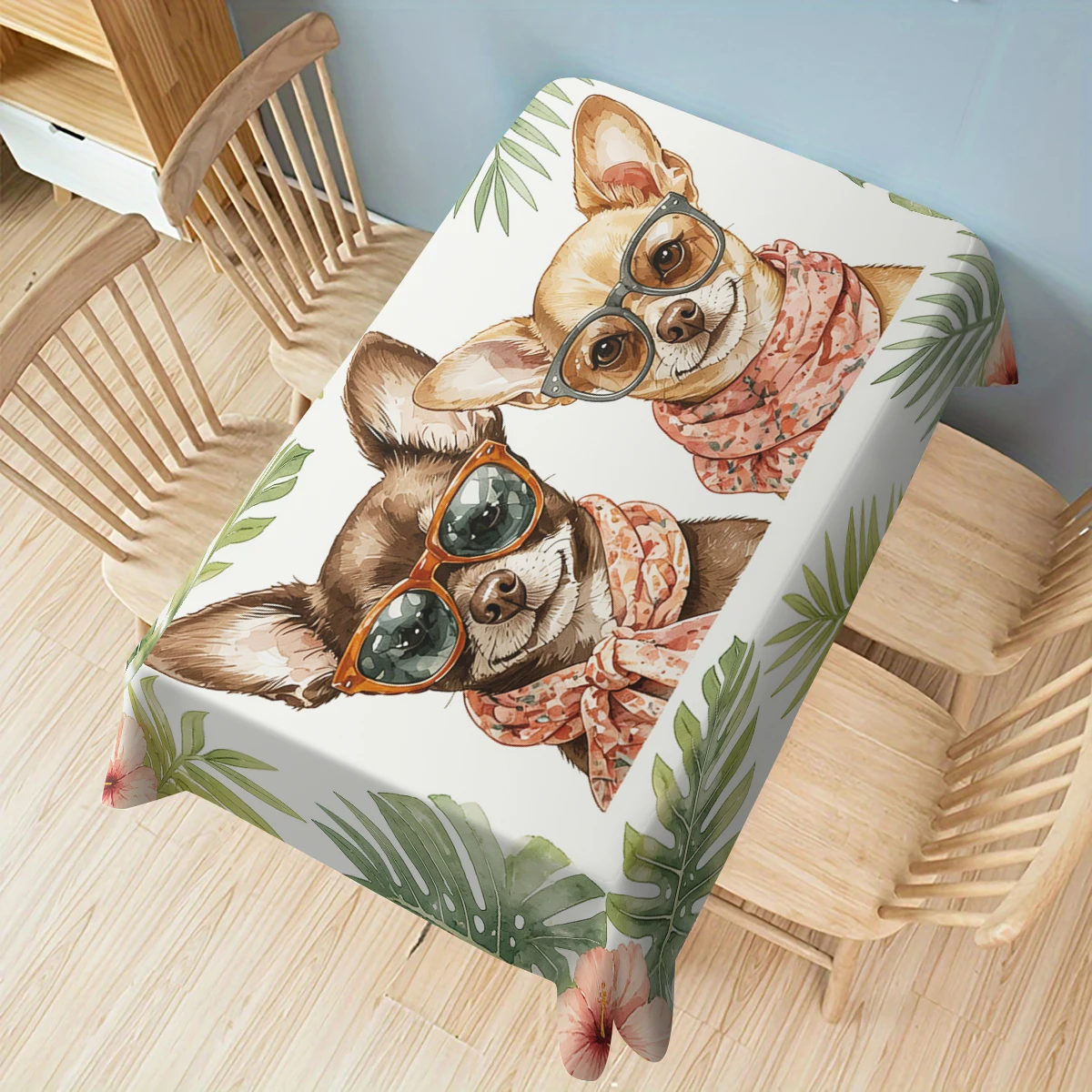 Cute Stylish Chihuahua Pattern Polyester Tablecloth - Decorative Dining Table Cover, Lovely Home Dining Scene Table Decoration