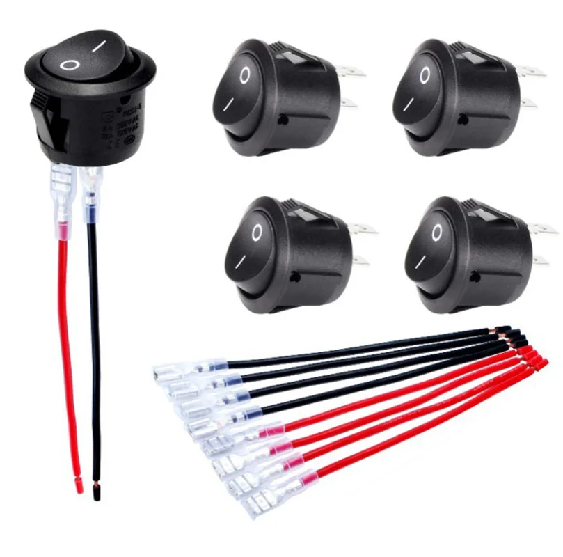 

5pcs/set Auto Car 12V Black Round Rocker Boat Toggle SPST 2-Pin ON/OFF Switch + Waterproof Cover Car Accessories with 20cm wire