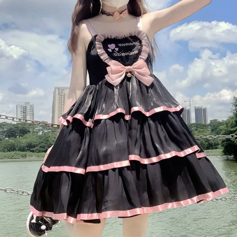 Japanese Victorian Retro Lolita Jsk Dress Sweet Bow Lace Patchwork Three-stage-loli Princess Dresses Girls Kawaii Party Vestidos