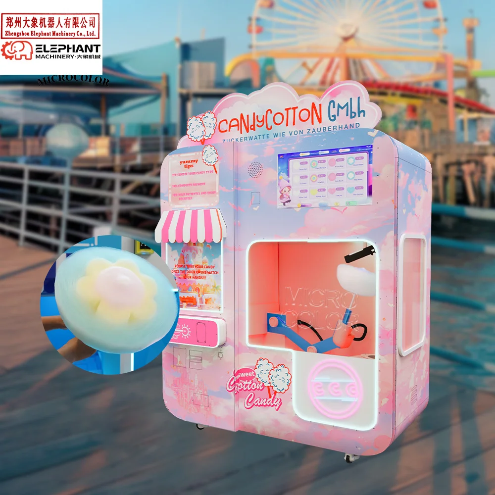 Customized Factory Price Robot Electric Sugar Cotton Candy Floss Vending Machine Full Automatic Small Business SDK 300PCS Capaci
