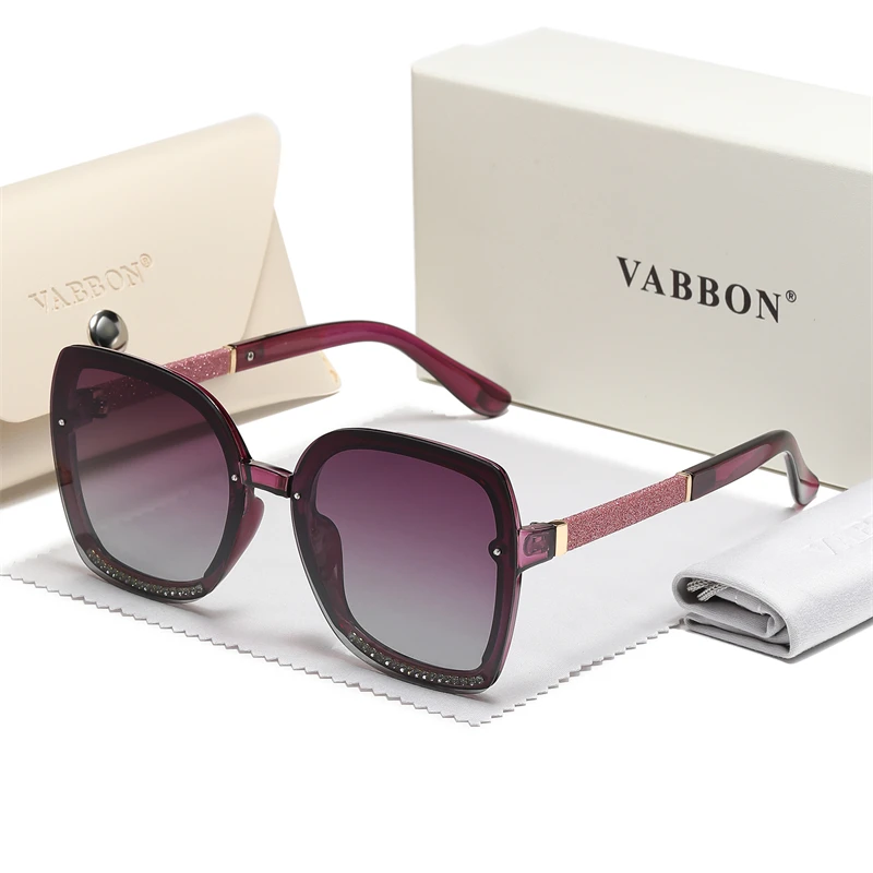 Vabbon moda feminina novos óculos de sol polarizados diamante incrustado óculos de armação grande esportes ao ar livre proteção solar óculos de condução, presente premium 267