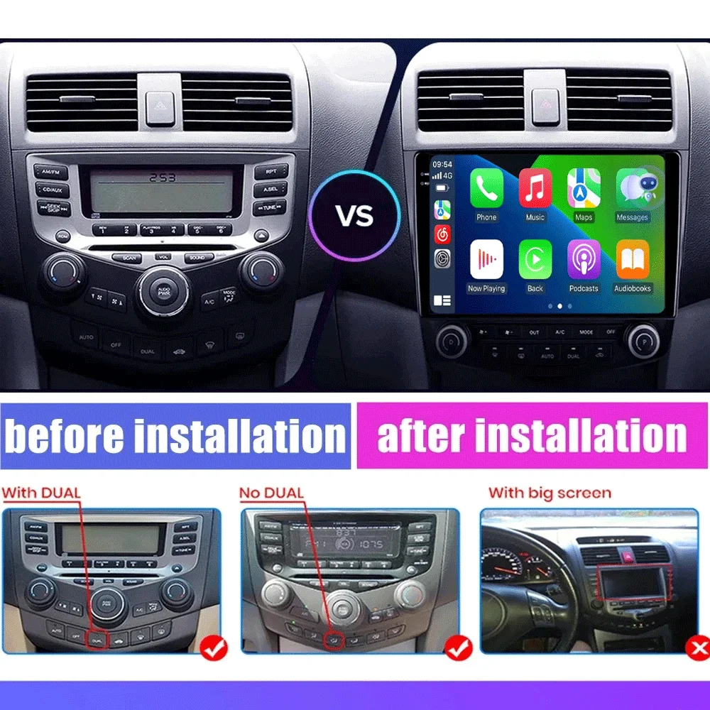 Android 16 Car Radio For Honda Accord 7 2003 - 2007 2 din Multimedia Player 4G WIFI GPS Carplay Head Unit Auto Stereo