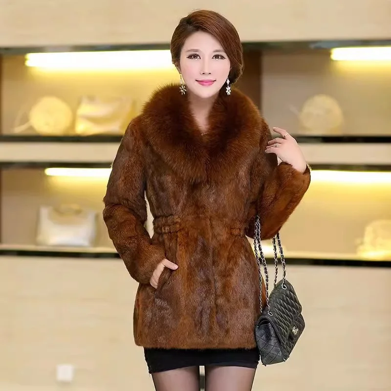2025 Autumn/Winter New Mink Plush Mink Fur Grass Coat Women\'s Mid length Imitation Otter Rabbit Hair for Middle aged and Elderly