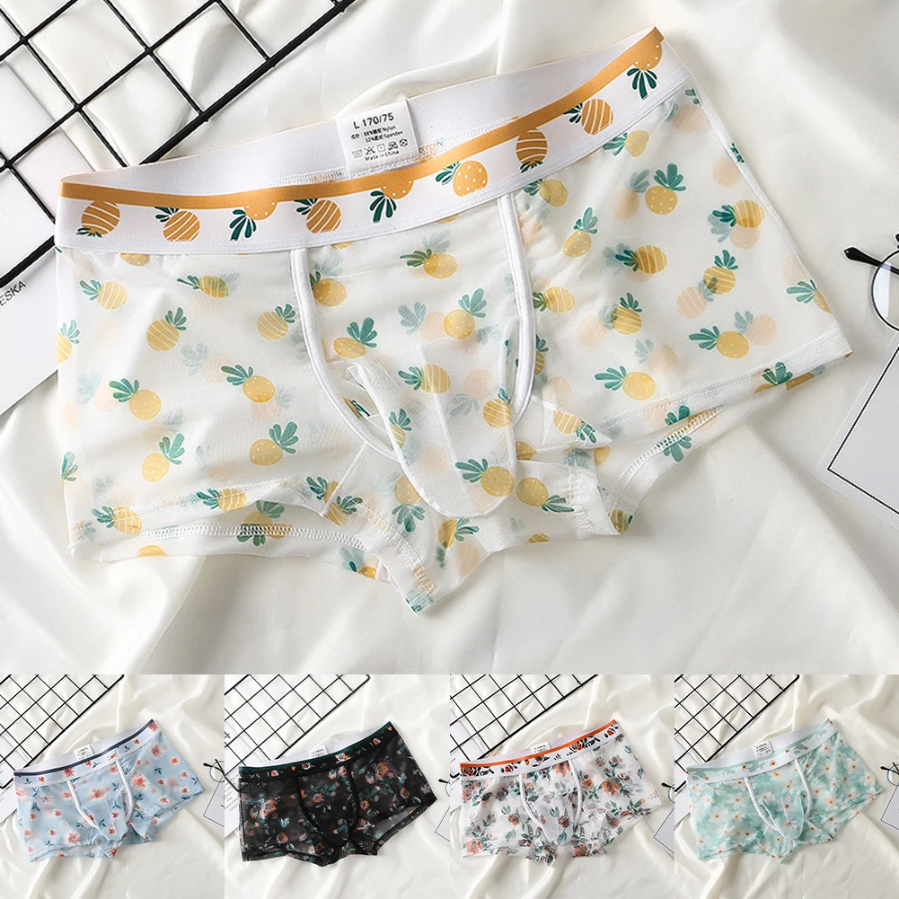 

Yellow Men Underwear Ultra Thin Sissy Underwear Boxers Brand New Condition Comfortable Fit Flower Print Design