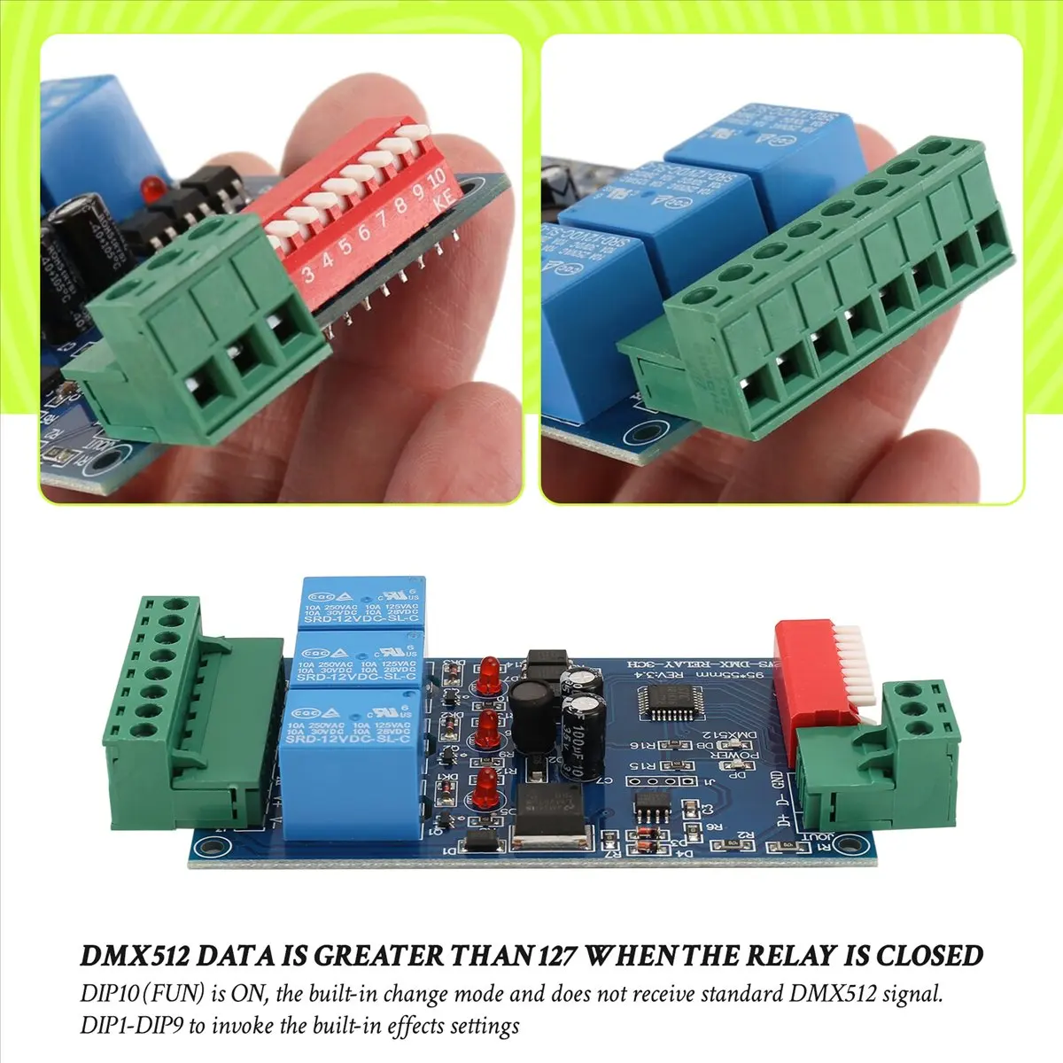 

Комплект 3-канальных реле-переключателей DMX512 с управлением 5А, DIY-конвертер, DMX-диммер-реле