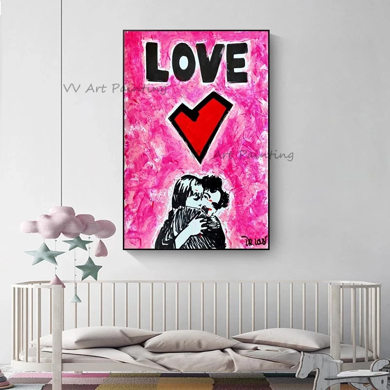 The Creative 100%Handmade Modern Abstract Love Oil Painting On Canvas Couple Oil Painting Home Hotel Decor Sweet Heart Drawing