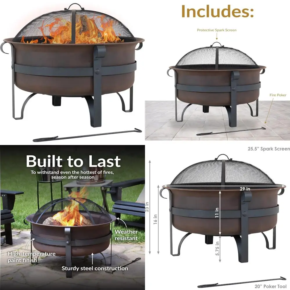 

Бронзовая уличная дровяная костра диаметром 29 дюймов, в комплекте с покером и искровым экраном