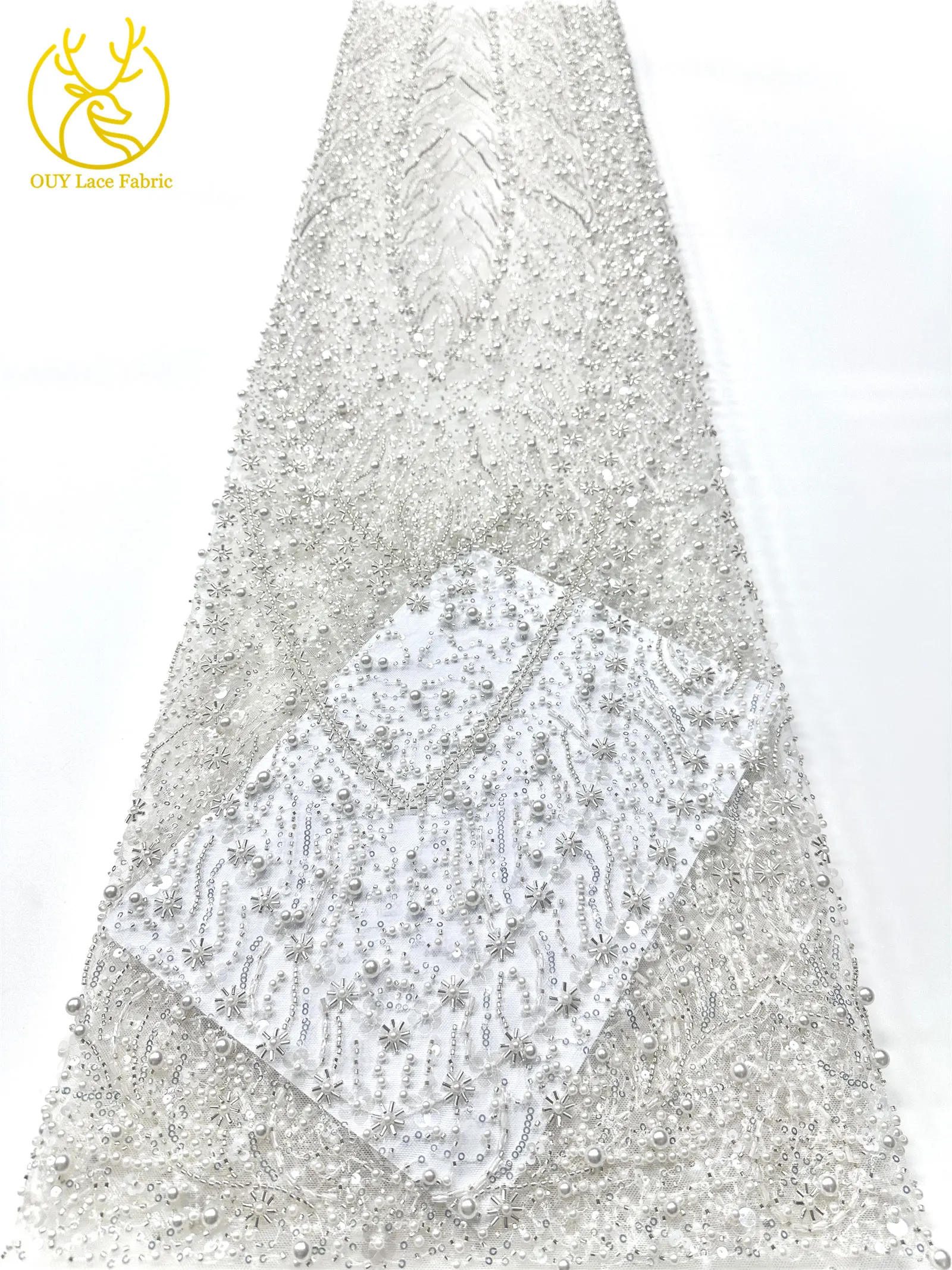 2025 Luxury African Heavy Beaded Groom Lace Fabric 5 yards Nigerian French Sequin Lace Fabric for Ladies Wedding Dress Material