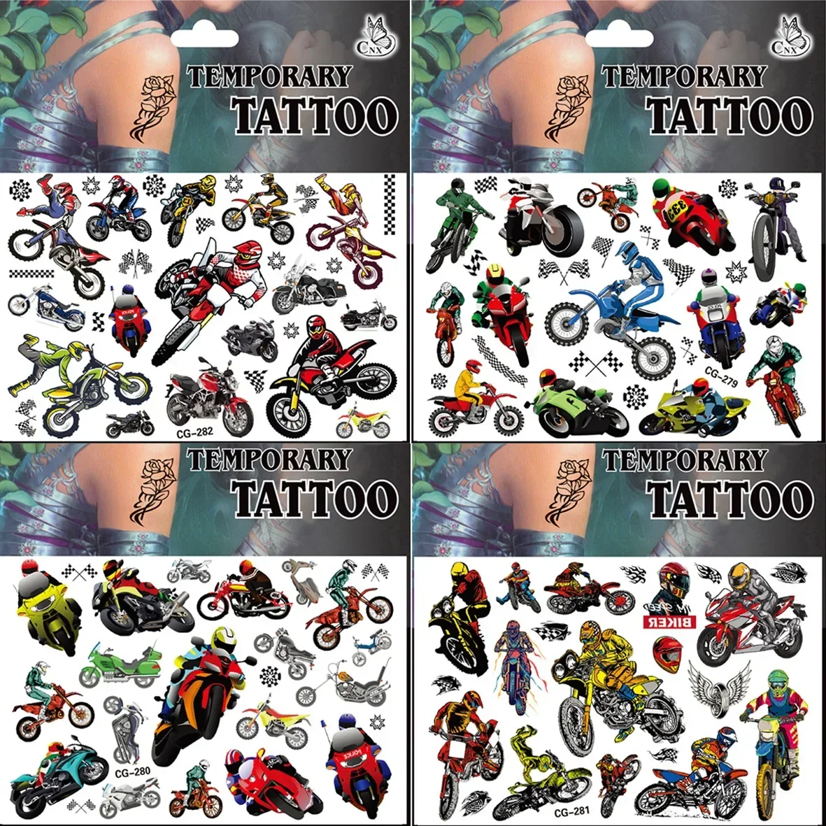 Violent Motorcycles Tattoo Stickers Temporary Tattoos for Kids Birthday Party Supplies Favors Cute Tattoos Stickers Decoration