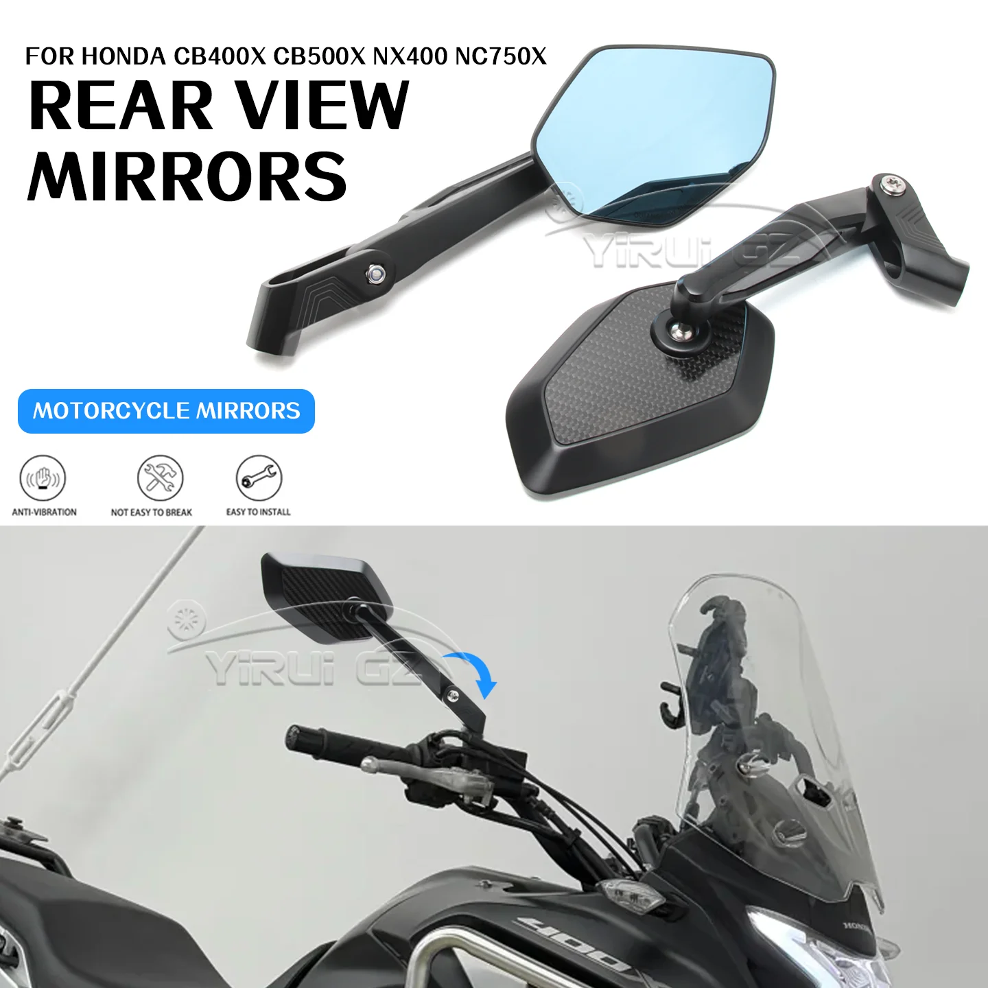 

Motorcycle rearview mirror Blue light anti-glare mirror Rearview Side Mirror FOR HONDA CB400X CB500X NX400 500 NC750X CB400 500X