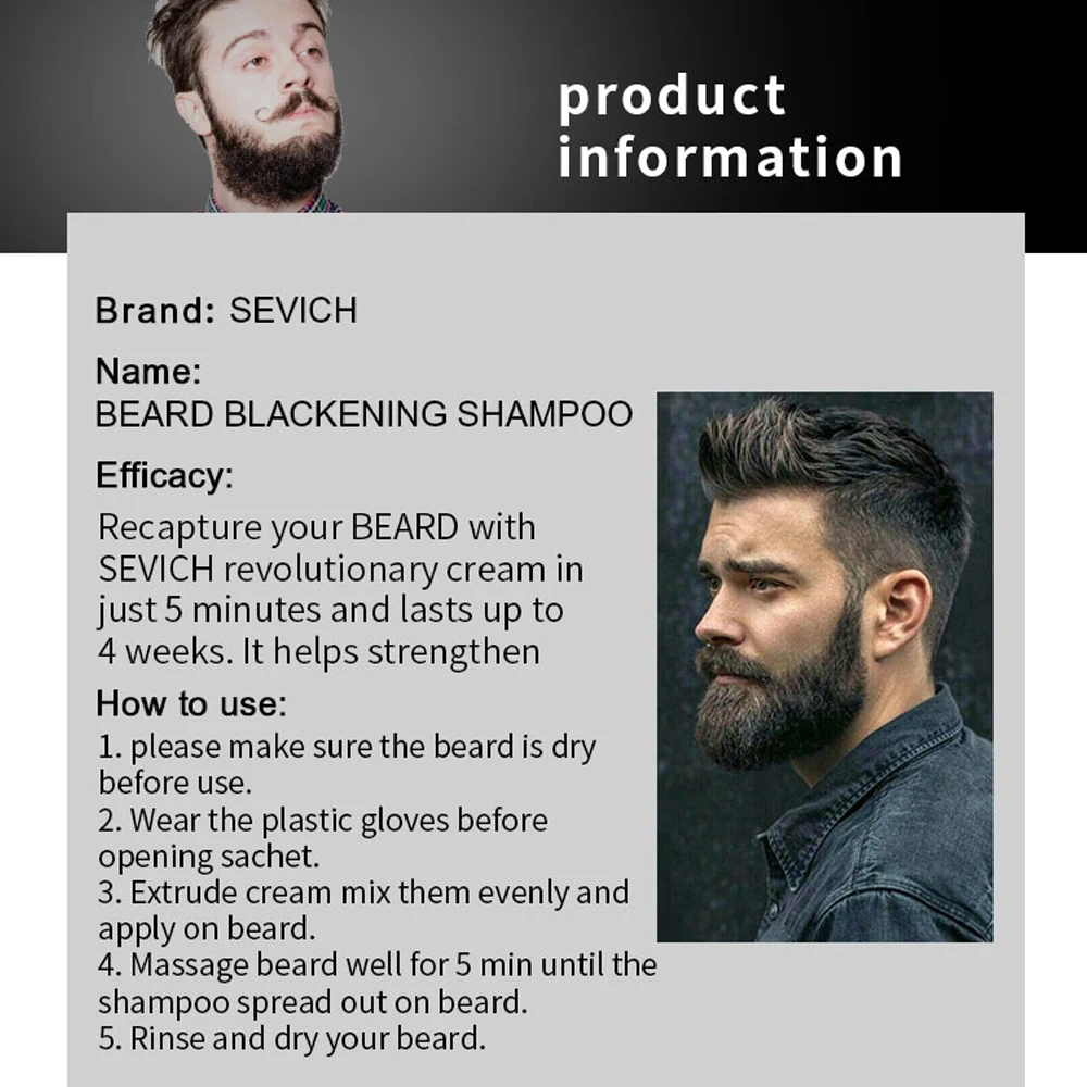 Natural Men\'s Beard Dye Shampoo Instant Colouring Five Minutes Tint Cream Moustache Blackening Mild Formula Daily Salon