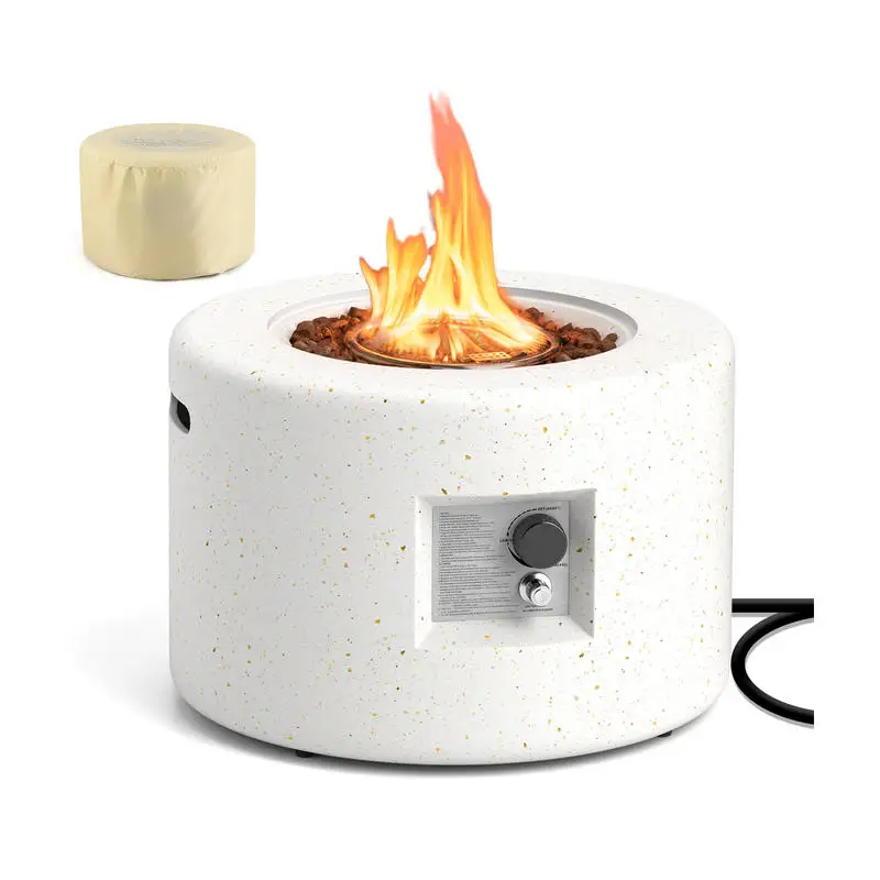 Round Terrazzo Propane Gas Fire Pit Protective PVC Cover  Lava Rocks Included