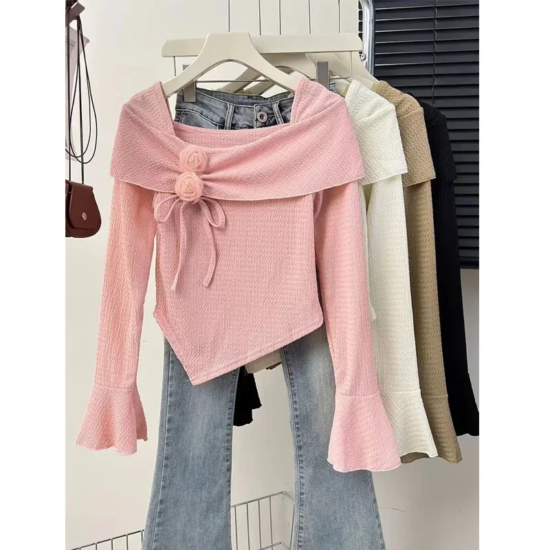 Spring New Patchwork Long Sleeve Irregular T Shirts Solid Color All-match Fashion Tops Tees Temperament Korean Women Clothing