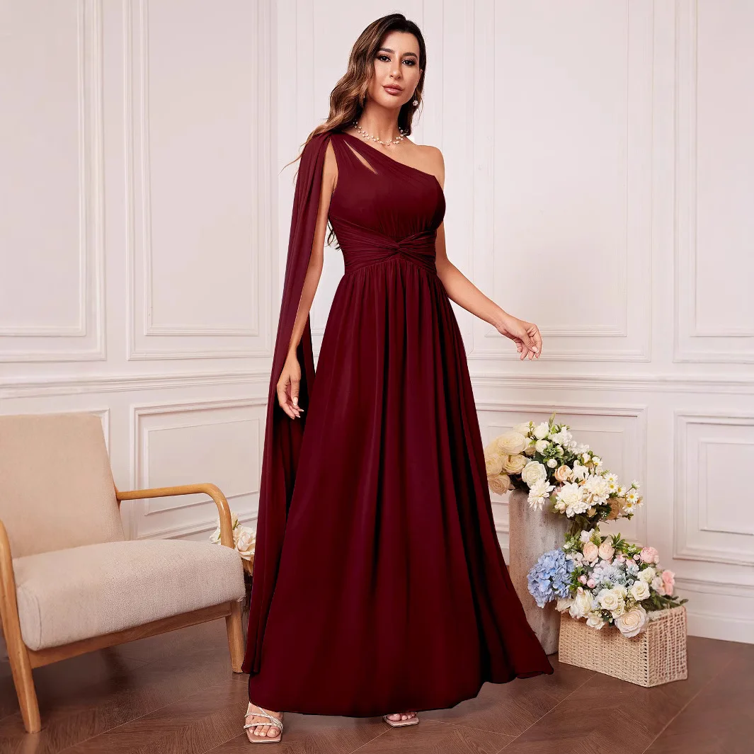 Ele جديد الصيف عبر الحدود المرأة الدكتور الحرير جورجيت غير المتكافئة طوق ثوب مسائي منخفضة الخصر المخملية النسيج