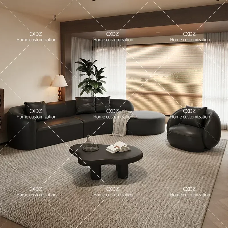 Retro Black Curved Sofa for Small Apartment Clothing Store Beauty Salon Rest Area Reception Office Meeting Customers