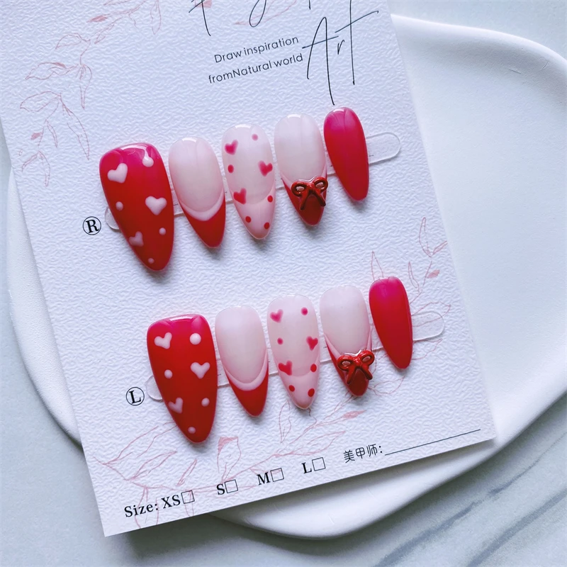 10 قطعة Y2K نمط اليدوية الفرنسية الأظافر اضغط على اللوز متوسطة الأظافر كاذبة موضة الصحافة على الأظافر للمرأة الفتيات DIY بها بنفسك لوازم الفن