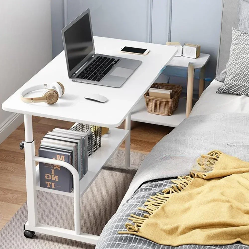 Movable Bedside Computer Table Lift Computer Desk Simple Adjustable Laptop Desk with Wheels Bedroom Office Portable Study Table