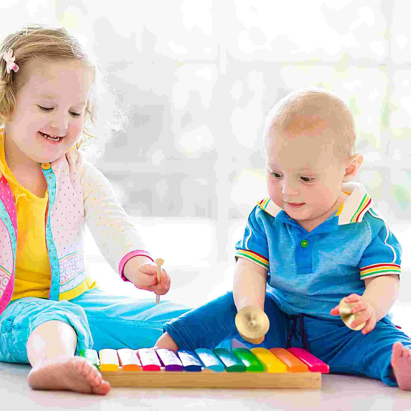 2 pares de pratos de cobre, instrumento musical infantil, zilhas de dedo pequeno, pratos de madeira, percussão