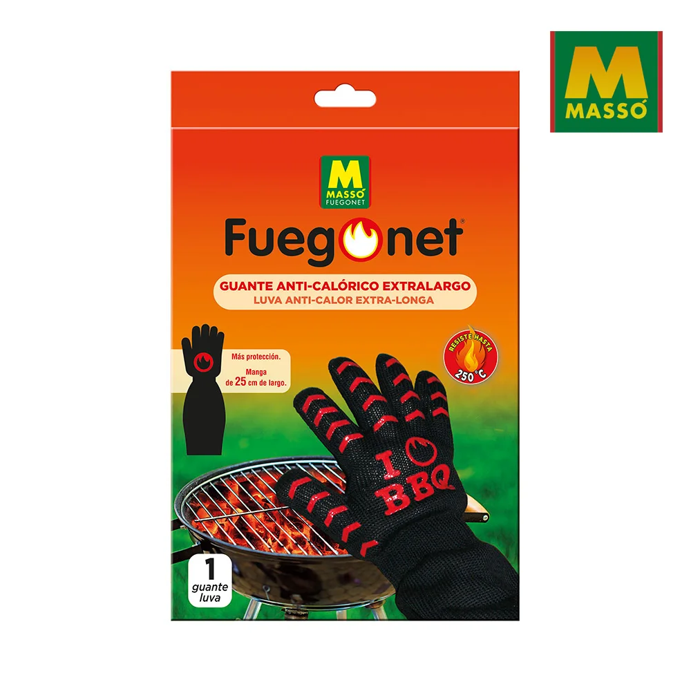 Extra long Fuegonet Masso Anti-caloric glove. Thermal protection up to 250 ° c. Ambidextrous barbecues fireplaces