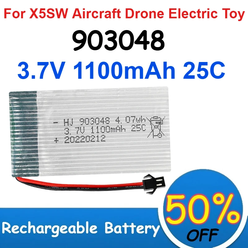 

903048 3.7V 1100mAh 25C High Magnification Polymer Lithium Battery for X5SW Aircraft Drone Electric Toy Rechargeable Battery