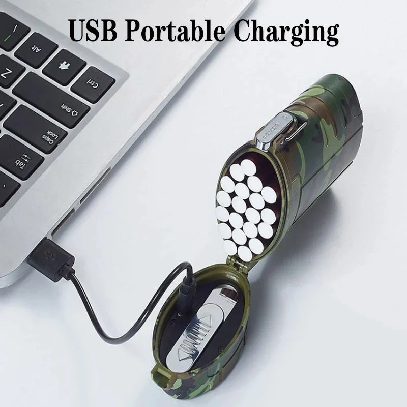 New Waterproof Cigarette Case Holder Windproof USB Rechargeable Lighter Portable Outdoor Survival Tool Lighter for 20pcs Gift