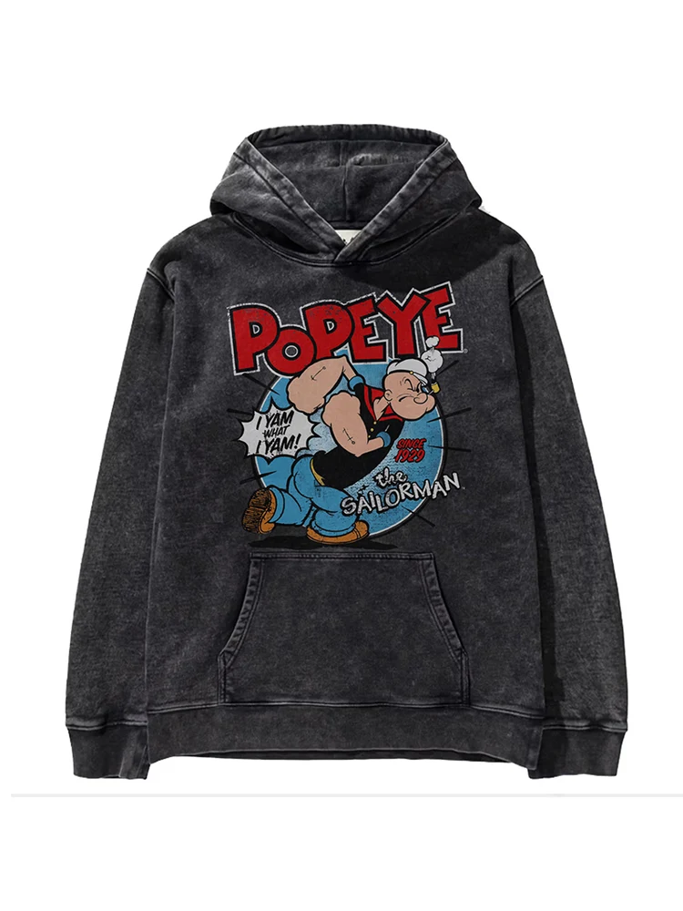 

Loose Men's Waed Retro Hoodie Cartoon Character Powerful Sailor eye Funny American Comic Animation Loose Fit Long Sve...