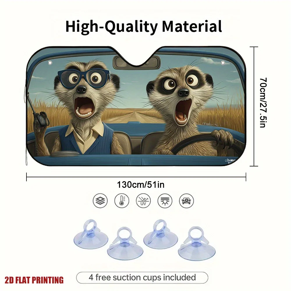1pc Funny Surprised Meerkat Driver Car Sun Visor - with Expressive Eyes Open Mouth Design, Reduces Glare Heat