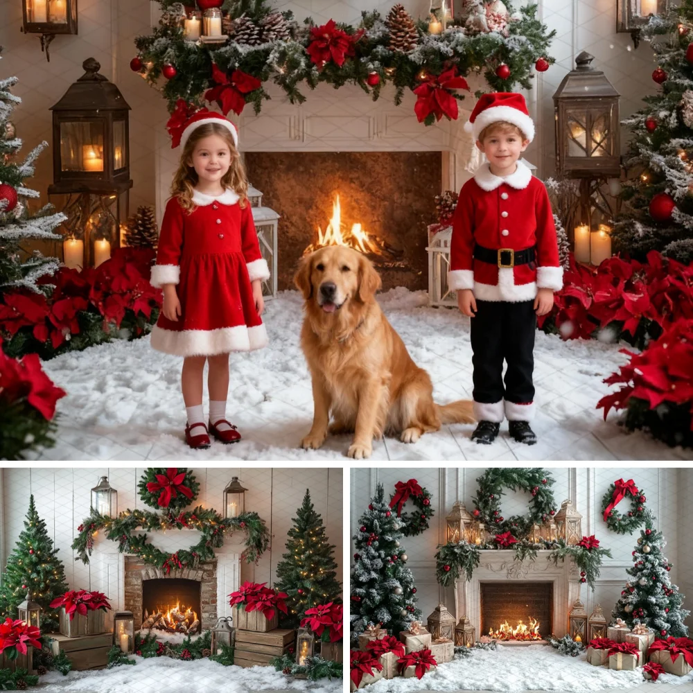 

Christmas Photography Backdrop Winter Snow Xmas Tree Fireplace Decorations New Year Party Photo Backgrounds Studio Wallpaper