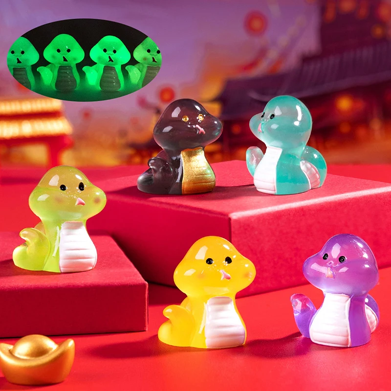 1/10 PCS Mini Cartoon Year Of The Snake Luminous Car Ornament Figurine DIY Micro Landscape Car Interior Home Desktop Decoration