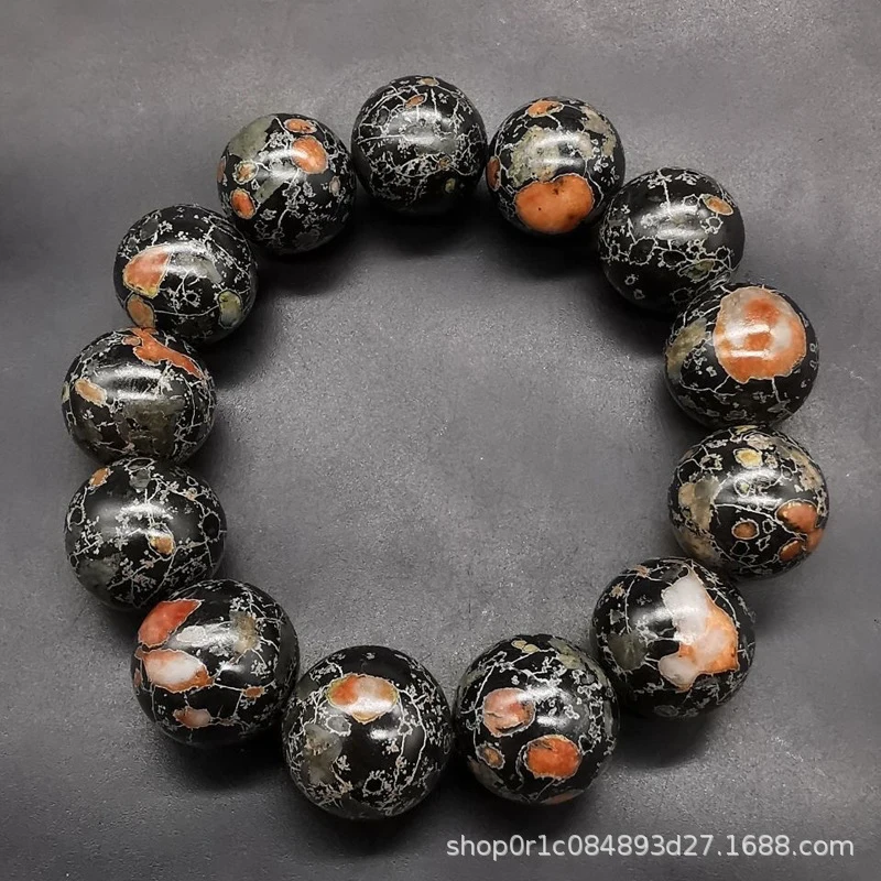 

Natural ore Anshan plum , vintage material, unisex, 18mm peach blossom jade round bead bracelet