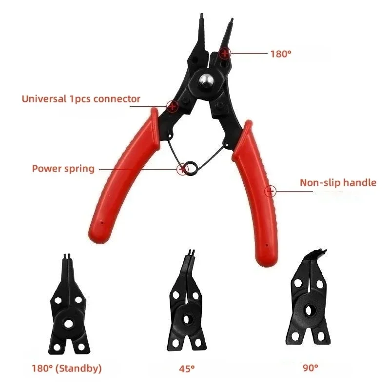 4-In-1 Circlip Pliers Set Multifunctional Snap Ring Crimp Removable Head Retaining Circlip Plier Hand Tool Asscssories Woodwork