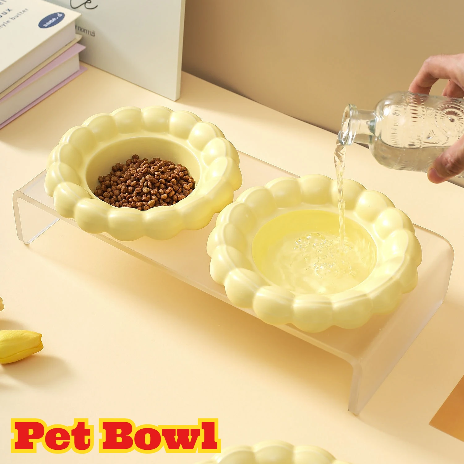 

Custom Cookie Shape Pet Bowl Ceramic Cat Dog Food Dish Acrylic Elevated Stand Non Spill Design Anti Tilt Feeder Small Medium Pet