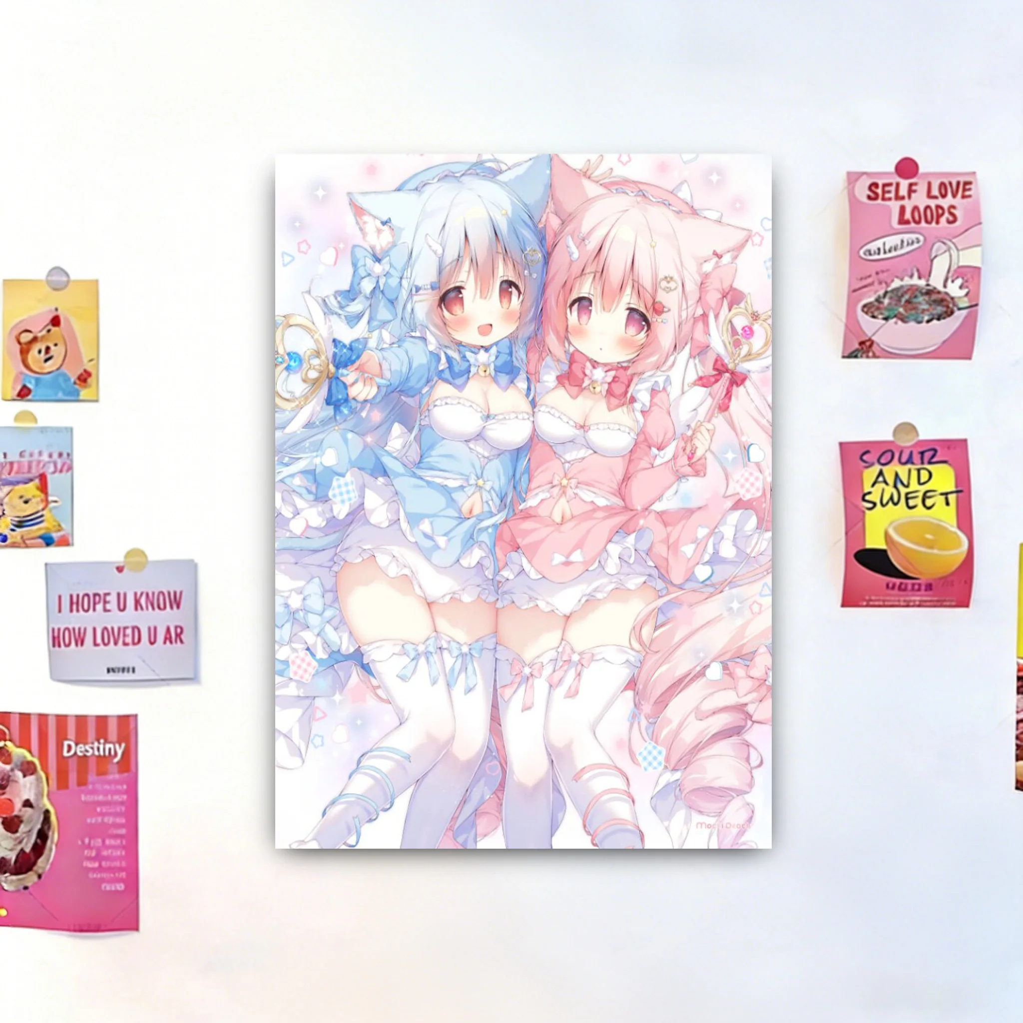 Pink Nurse Neko Anime Tapestry Cute Kawaii Aesthetic Room Decor For Teen Girls Bedroom Dorm Cutecore Room Decor Large Tapestry
