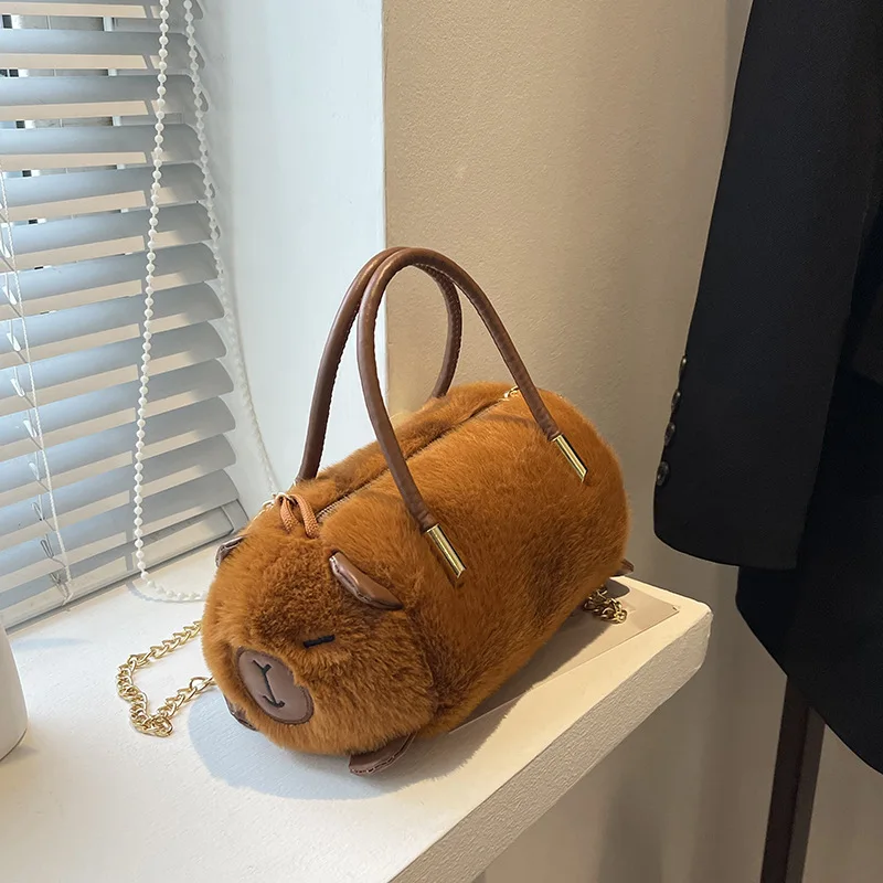 Plush Capibala Bag Crossbody Bag Capybara Bag Hand Holding One Shoulder Oblique Cross Fashion Personality Small Square Bag Large