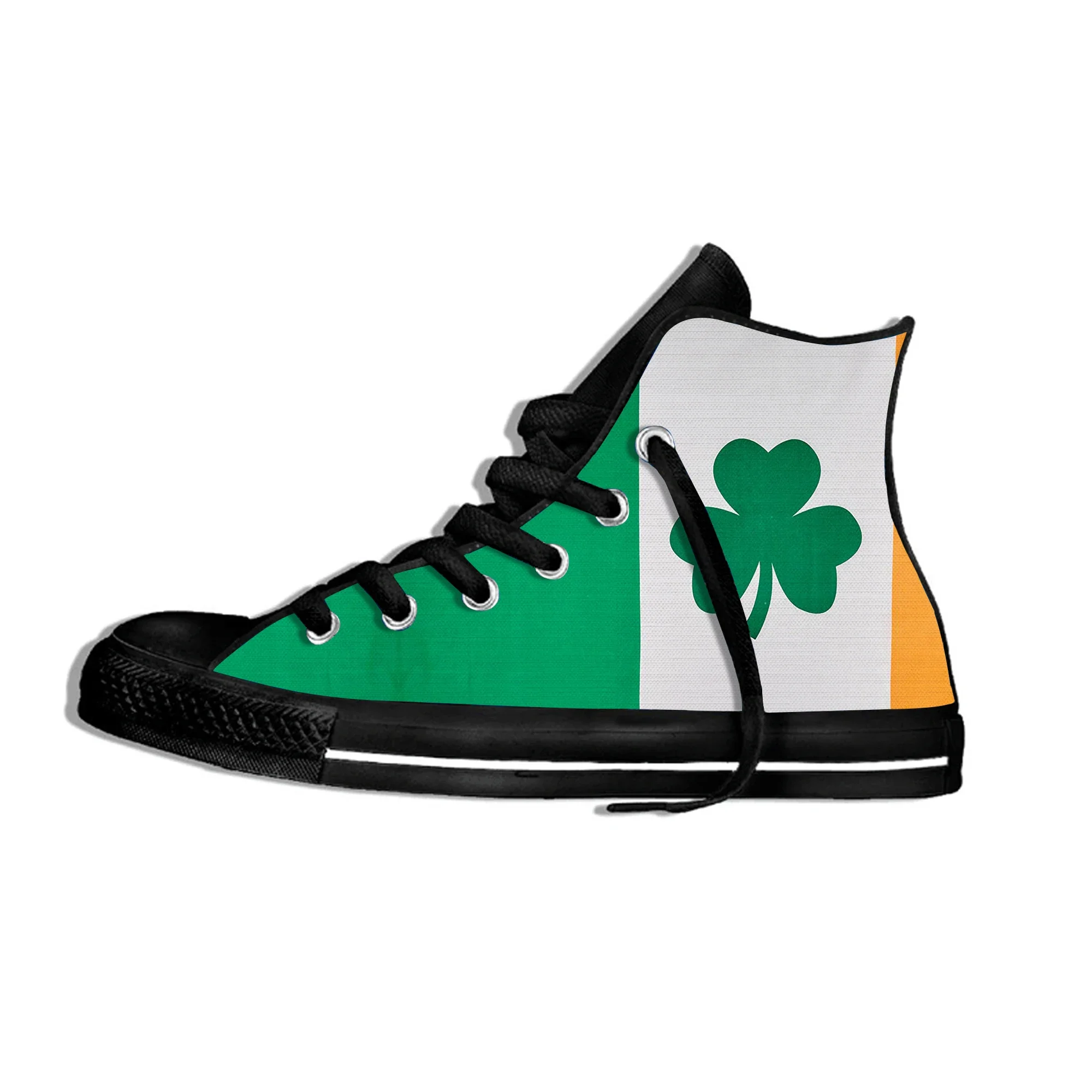 Cool Ierland Vlag Vier Klavertje Nieuw Aankomen Mode Hoge Canvas Schoenen Mannen Vrouwen Casual Schoenen Sneakers Klassieke Boardschoenen