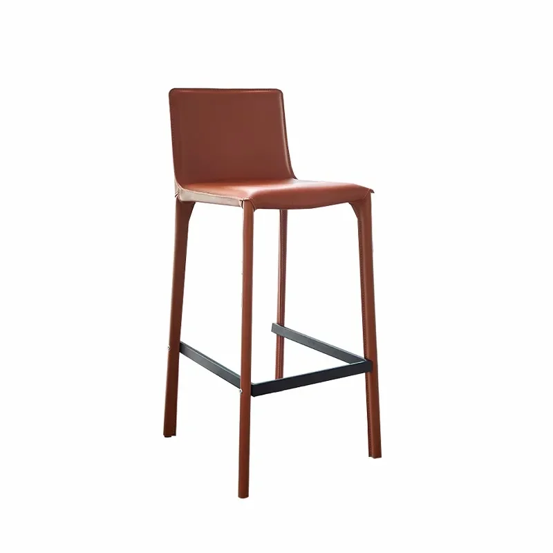 Chaise de Bar de Luxe Légère Italienne, Tabouret à Pieds Hauts, avec Dossier Minimaliste Moderne, en Cuir, pour Salle à Manger