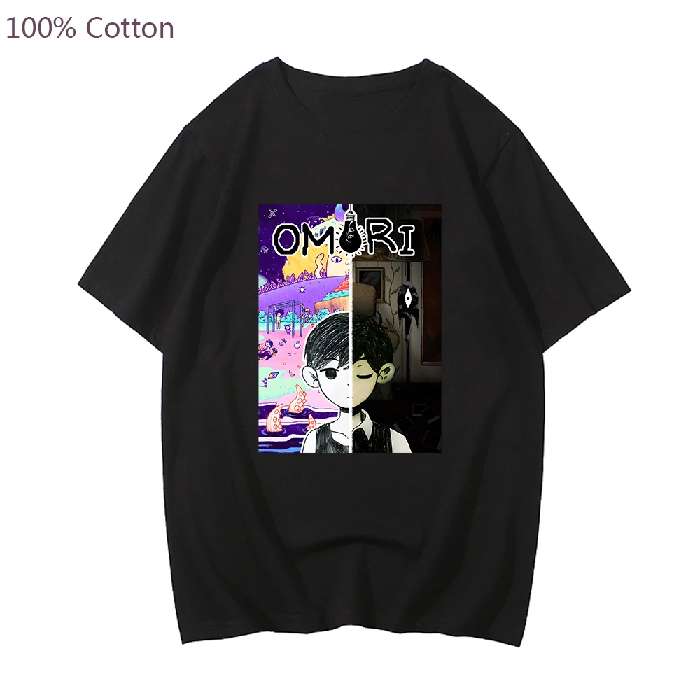 Game Omori T-shirt Sunny and Cat Cartoon Graphic Tshirt Short Sleeve Harajuku Fashion Tee-shirt Mens Streetwear 100% Cotton Tees