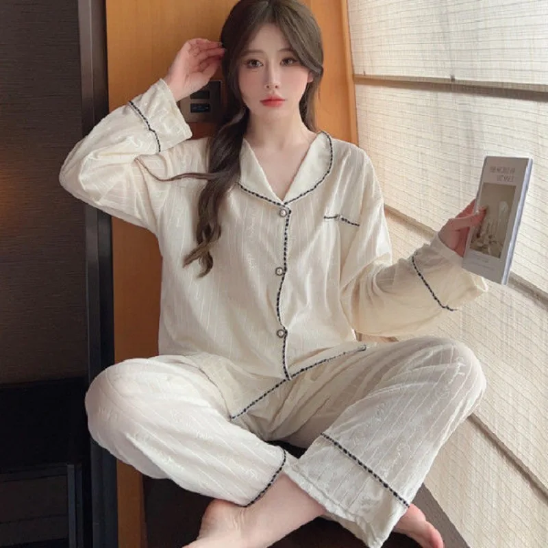 Golden Velvet Pajamas Women\'s Spring Autumn New Trendy Sweet Pijamas Suit Pure Lace Long Sleeved Home Clothing Two-piece Sets