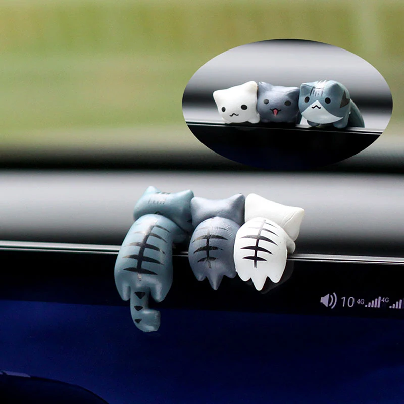 6Pcs/set Cartoon Kawaii Cats Crafts Funny Cat Doll Ornaments Home Decoration Accessories Car Center Console Interior Decoration image 5