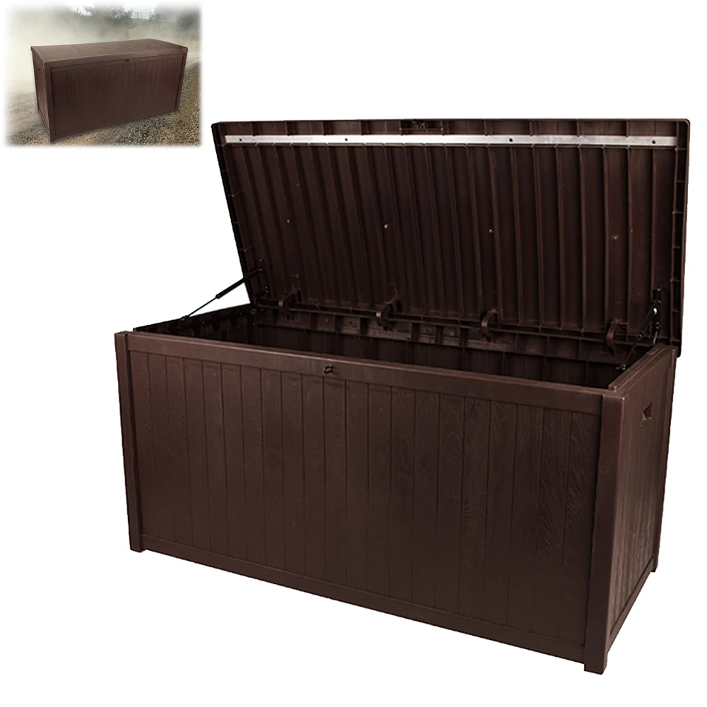 

New Outdoor Extra Large PP Storage Box Waterproof Outside Cushion Storage Bin Lockable & UV-Resistant Deck Box For Outdoor Patio