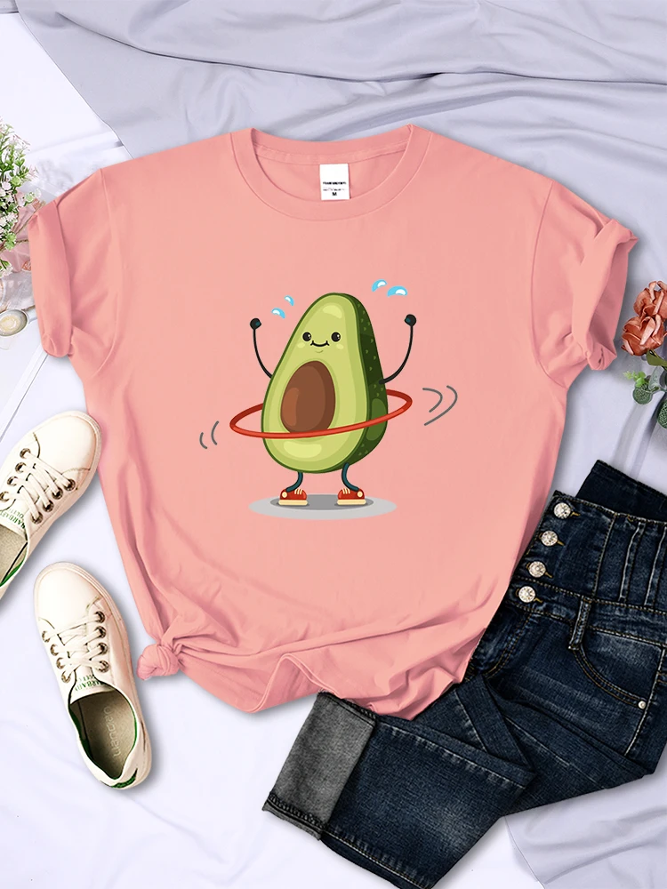 Fruit Avocado Doing Sport Womens T Shirts Hip Hop Harajuku Short Sleeve Soft Breathable Tee Clothing Summer Casual Female Tops