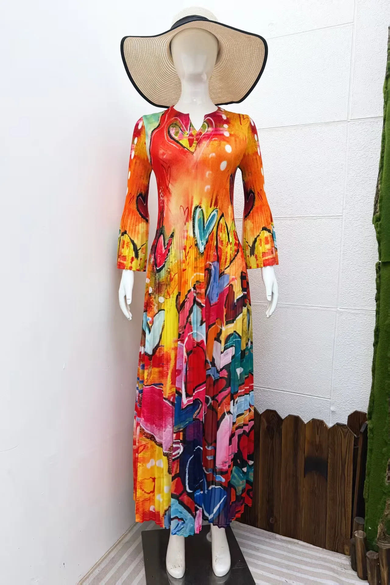 miyake-ete-nouvelle-robe-longue-plissee-a-fleurs-col-rond-haut-sens-mince-elegant-a-manches-longues-robes-a-manches-en-corne