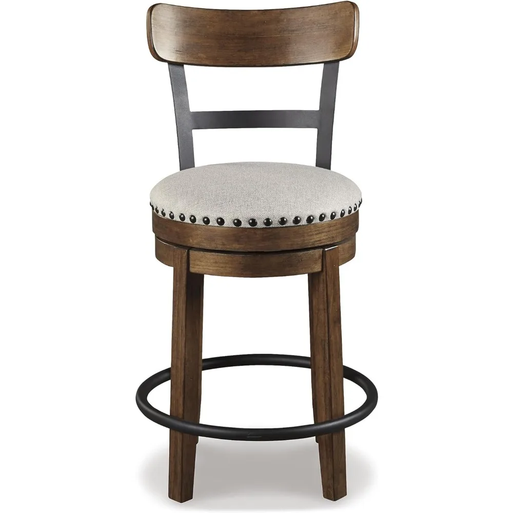 Valebeck Rustic Farmhouse 24.5” Counter Height Swivel Bar Stool, Brown