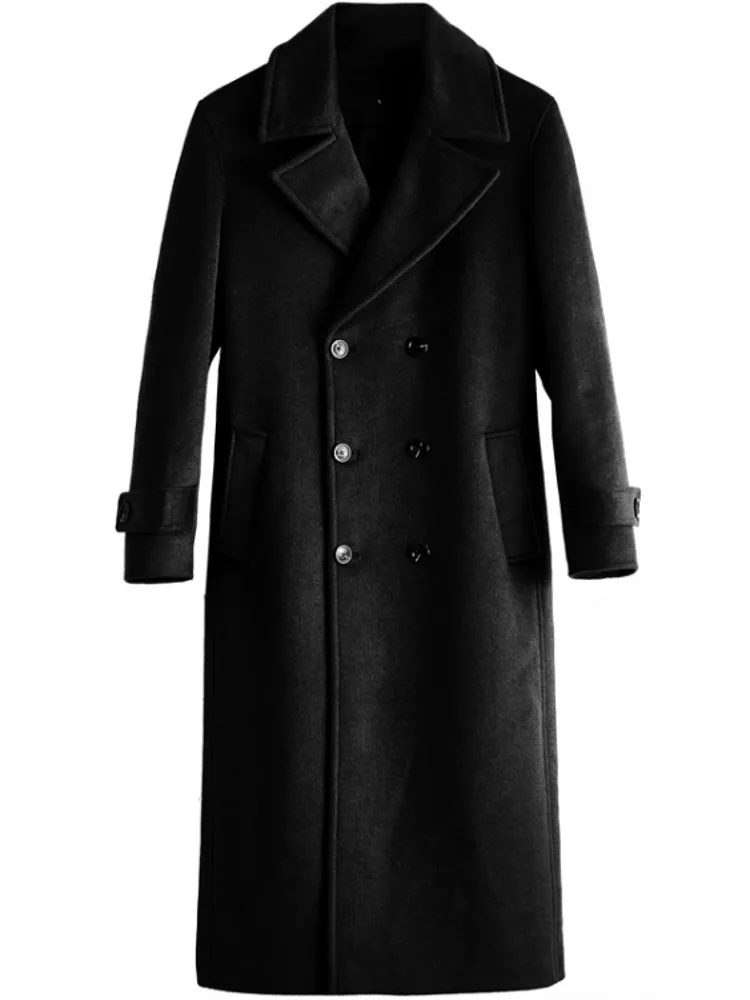 Winter Men Long Double Breasted Wool Coat Thick Warm Double Faced Woolen Blend Overcoat Business Straight Windbreaker Trench 6XL