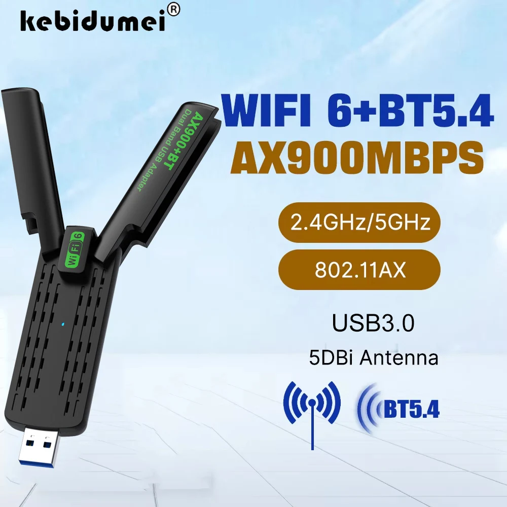 

WiFi 6 AX900 Bluetooth 5.4 WiFi USB Adapter Wireless Network Card 2.4G&5GHz Wi-Fi Receive USB For PC/Laptop Win10/11 Driver Free
