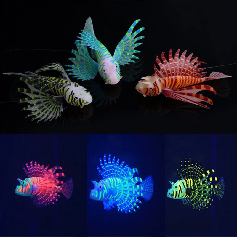 Aquarium Artificial Luminous Lionfish Fish Tank Landscape Silicone Fake Fish Floating Glow In Dark Ornament Home Decoration