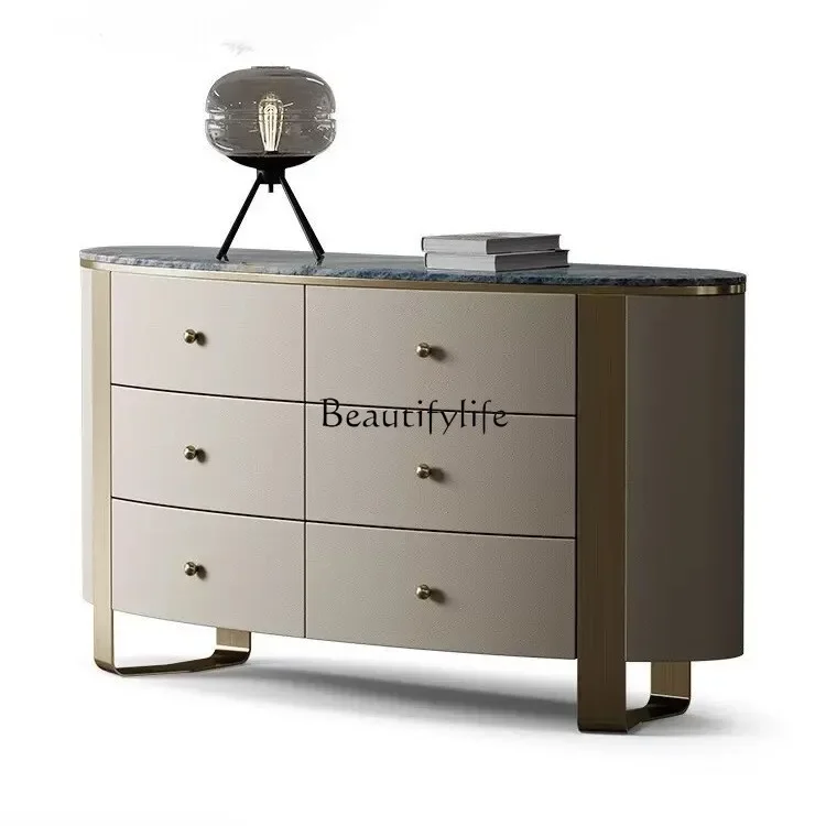 

ls 27 Italian minimalist light luxury six-chest cabinet natural marble stainless steel leather luxury stone storage